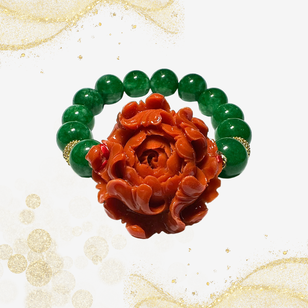 绿玛瑙牡丹花手串 Green Agate Peony Flower Bracelet