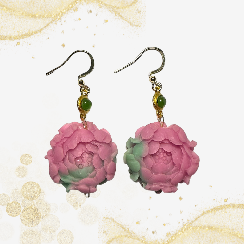 玛瑙牡丹花耳坠 Agate Peony Flower Earring