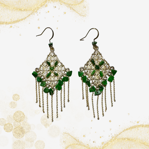 绿玛瑙流苏耳坠 Green Agate Tassel Earrings