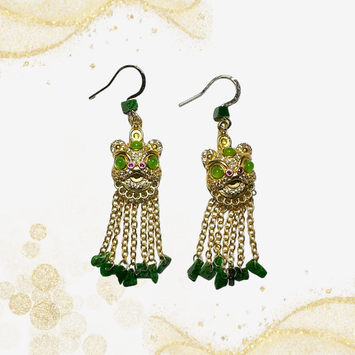 玛瑙舞狮流苏耳坠 Agate Lion Tassel Earring