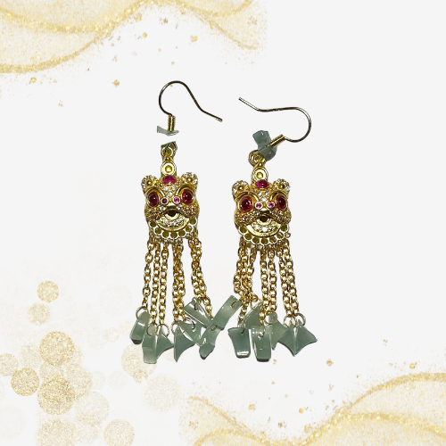 玛瑙舞狮流苏耳坠 Agate Lion Tassel Earring