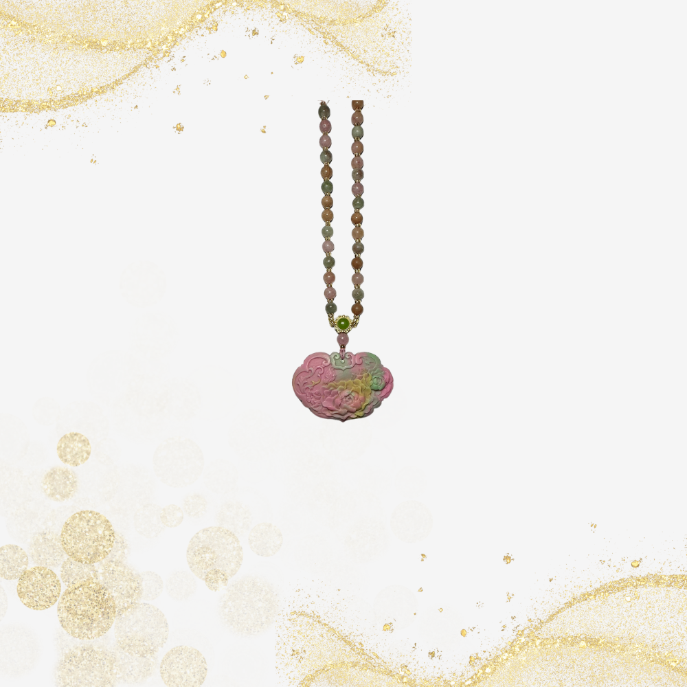 玛瑙牡丹花锁扣项链
Agate Peony Flower Locket Necklace