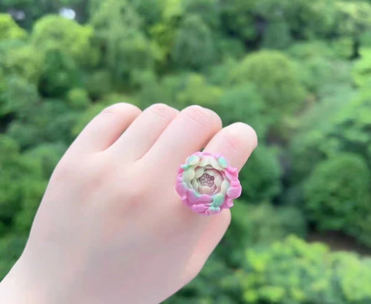 玛瑙莲花戒指 Agate Lotus Ring