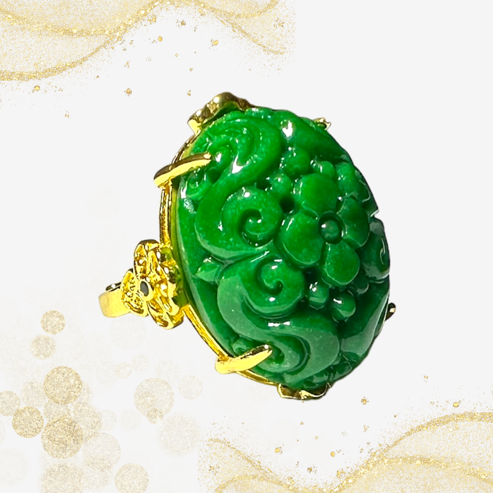 绿玛瑙花朵戒指 Green Agate Flower Ring