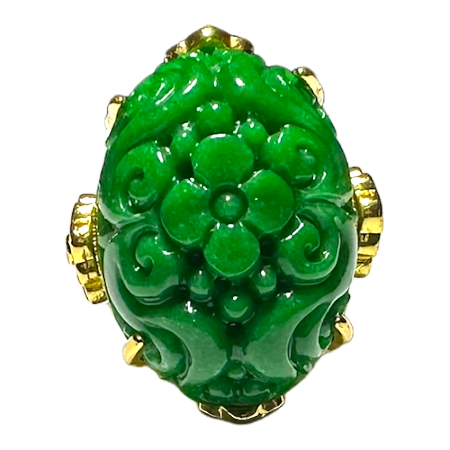 绿玛瑙花朵戒指 Green Agate Flower Ring