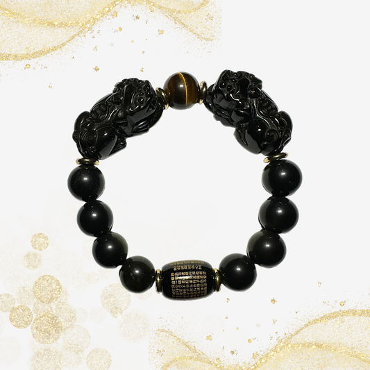 黑曜石双貔貅手串 Black Obsidian Double Pixiu Bracelet