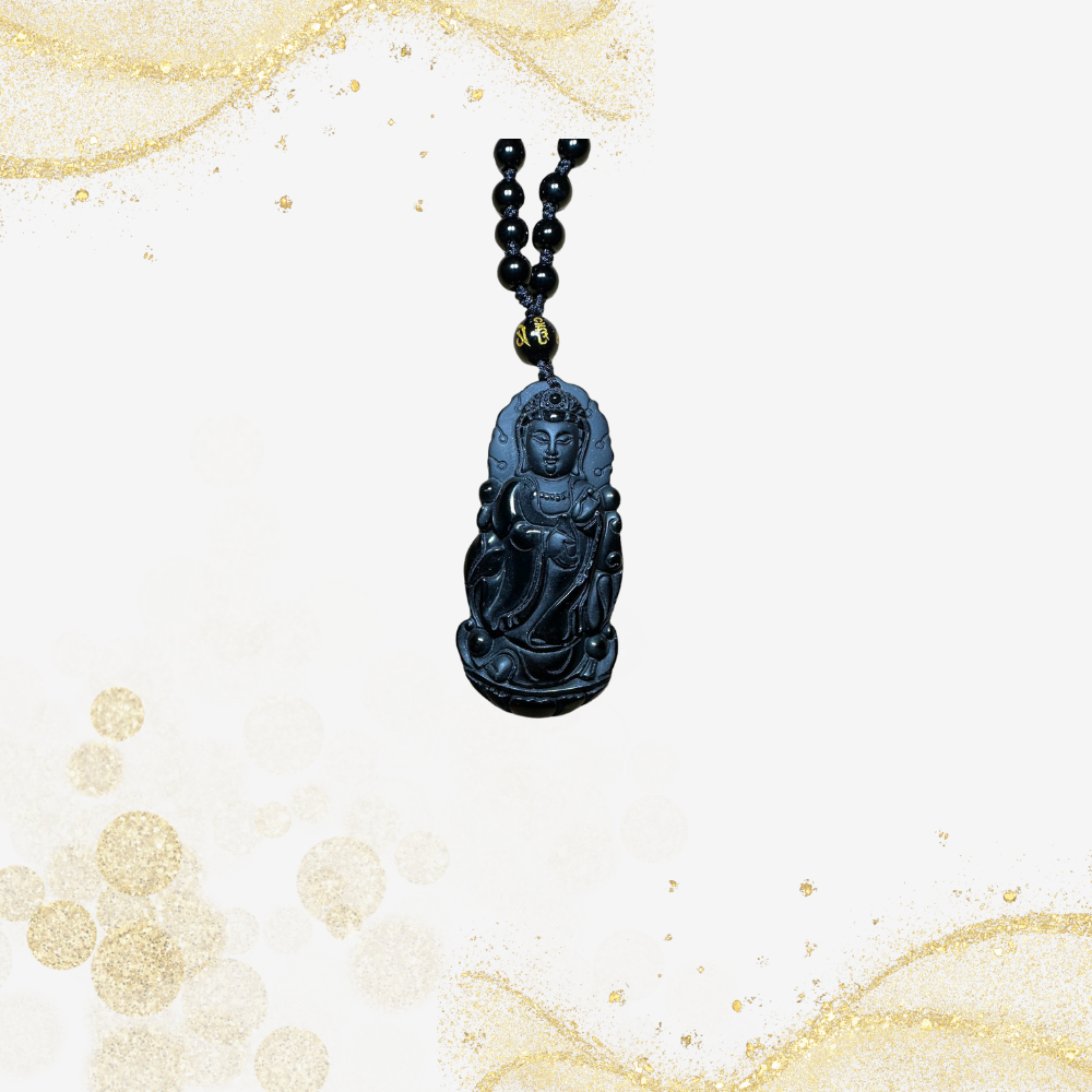 黑曜石观音吊坠 Black Obsidian Guan Yin Pendant