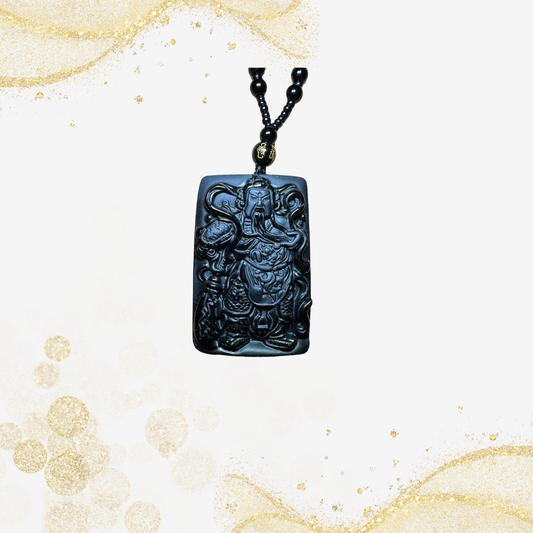 黑曜石关公吊坠 Black Obsidian Guan Gong Pendant