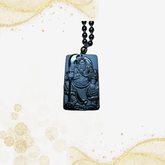 黑曜石关公吊坠 Black Obsidian Guan Gong Pendant