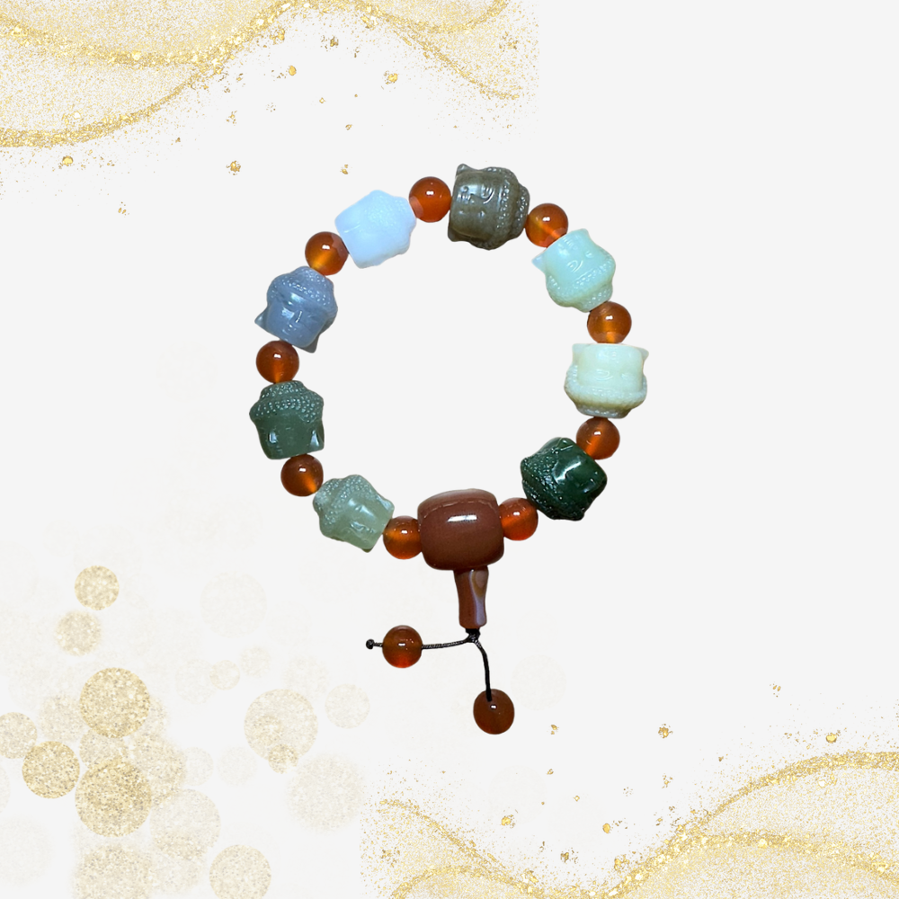 和田玉多宝佛头手串 Hetian Jade Treasure Buddha Head Bracelet