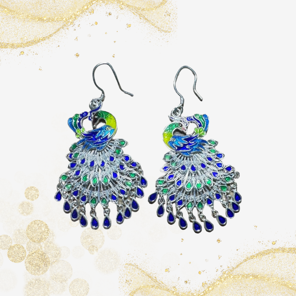 孔雀银耳坠 Peacock Silver Earrings