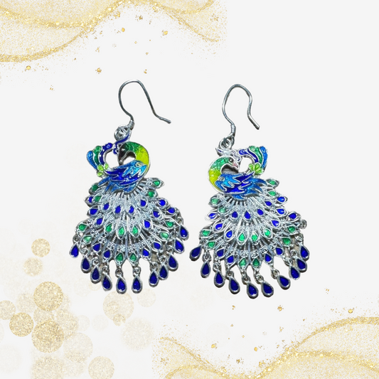 孔雀银耳坠 Peacock Silver Earrings